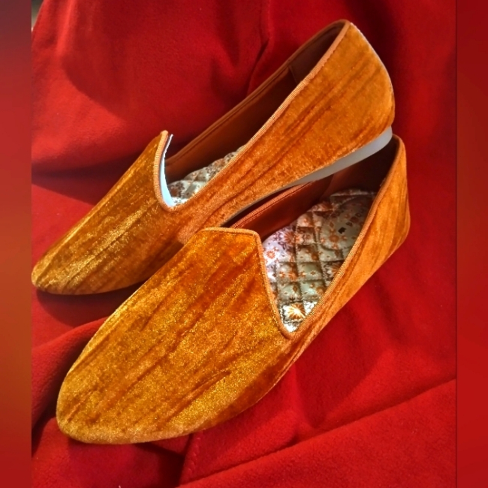 Birdies Orange Velvet Flats with Pointed Toe